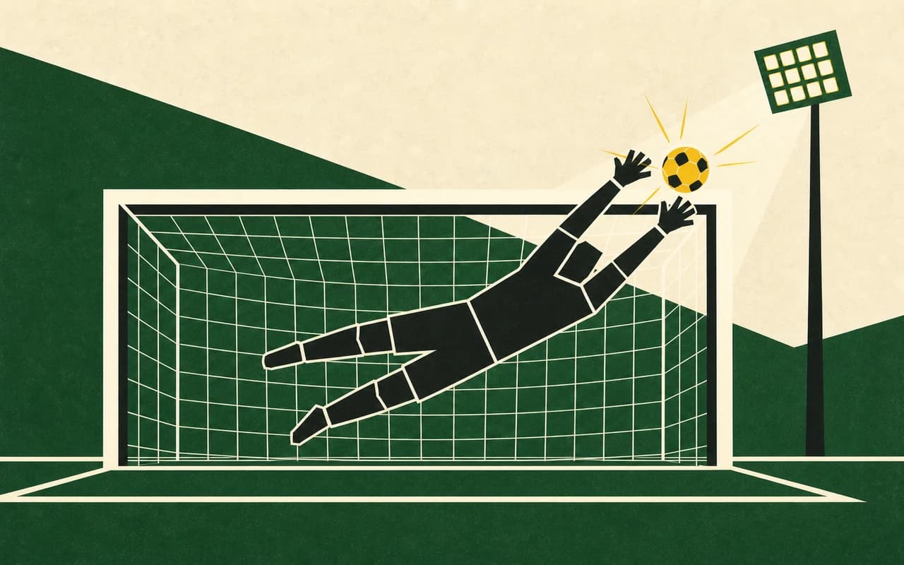 Defesas · um goleiro voando para buscar a bola